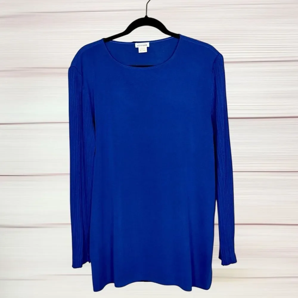 Exclusively MISOOK Royal Blue Top Tunic Blouse Long Pleated Sleeve Vintage L New - Picture 2 of 12